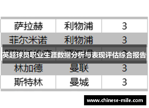 英超球员职业生涯数据分析与表现评估综合报告