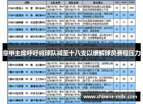 意甲主席呼吁将球队减至十八支以缓解球员赛程压力